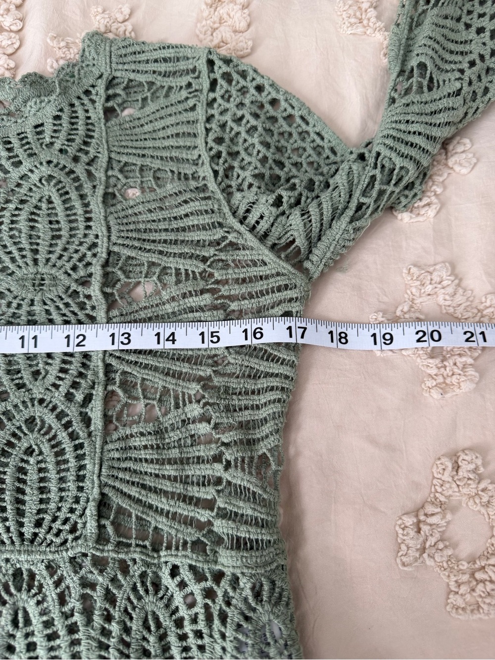Rebellion Again Sage Green Crochet Lace Boho Top Size Small Festival Cottage - Picture 4 of 5